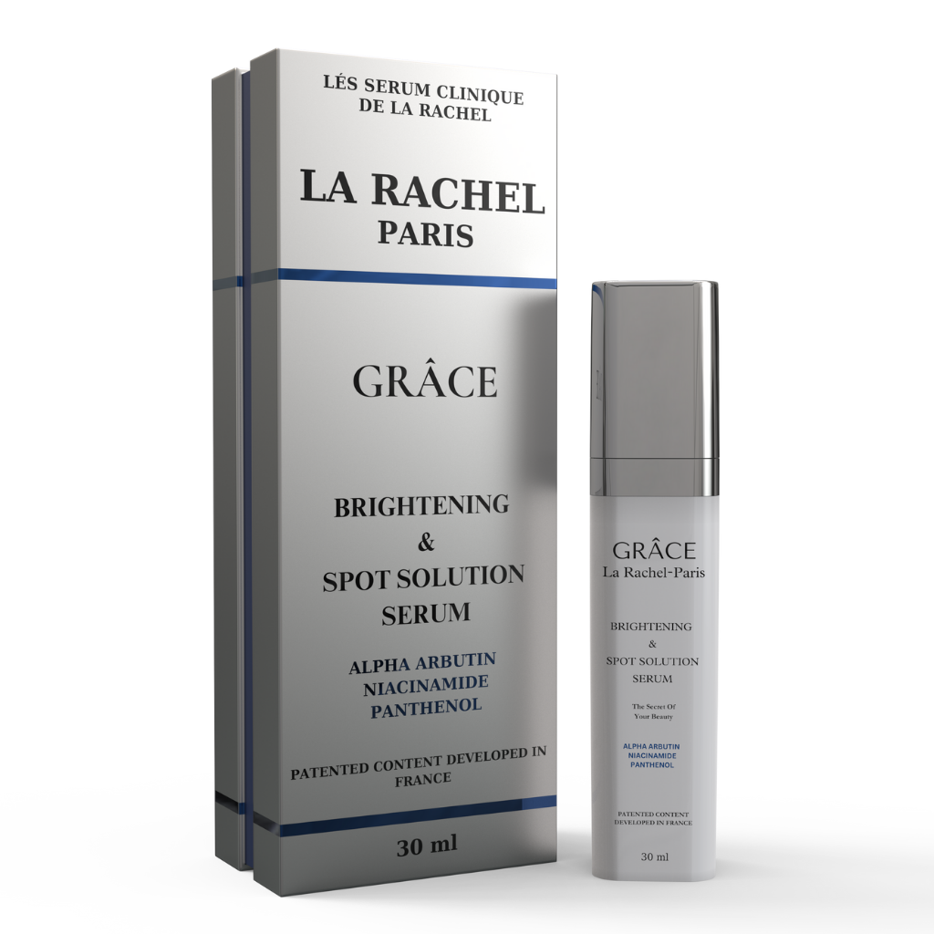 La Rachel Paris Grace Brightening & Spot Solution Serum, cildinize aydınlık ve lekesiz bir görünüm kazandırmak için özel olarak formüle edilmiştir. Niacinamide ve Alpha Arbutin içeriği ile cilt tonunu eşitler, koyu lekeleri ve hiperpigmentasyonu azaltır. Papaya Meyve Ekstraktı ve Sodium Hyaluronate Kompleksi ile cildi derinlemesine nemlendirir, yeniler ve daha parlak, canlı bir cilt sağlar.