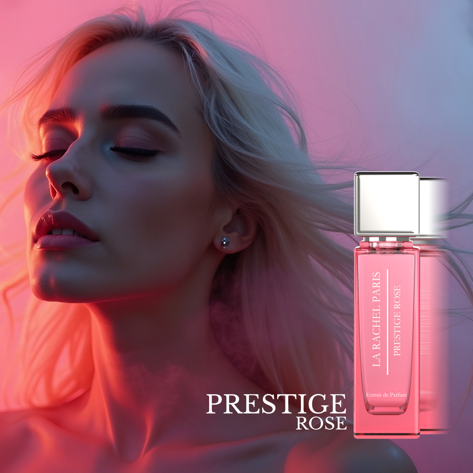 Premium şişe tasarımıyla öne çıkan Prestige Rose parfüm.