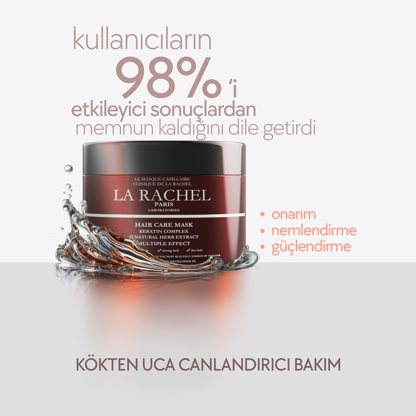 Saçlara nem ve parlaklık kazandıran La Rachel saç bakım maskesi.