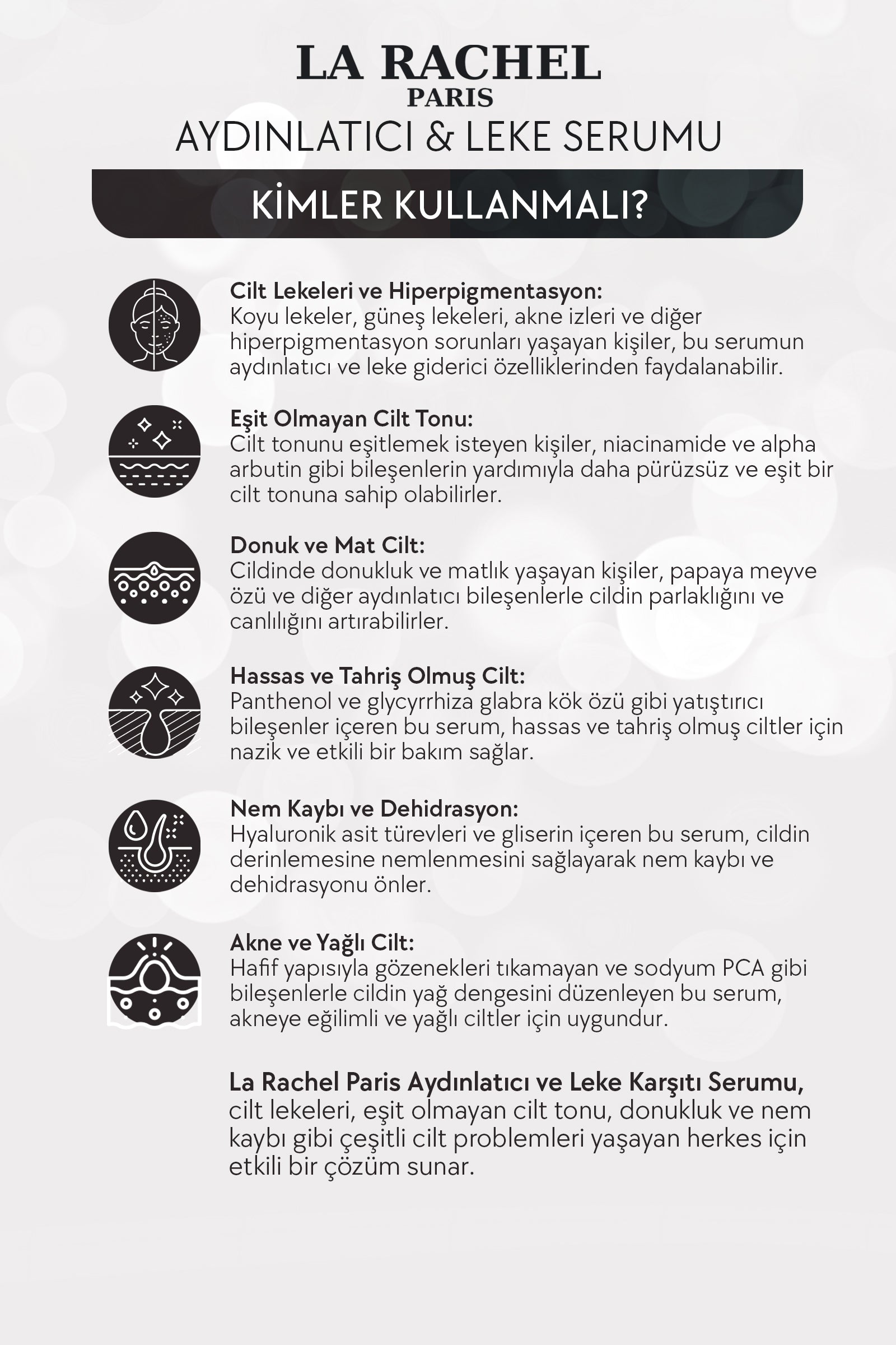 La Rachel Anında Aydınlatma ve Leke Karşıtı Etki-1 Serum 4 Etki-Aydınlatma, Leke Karşıtı, Yenileme, Nemlendirme