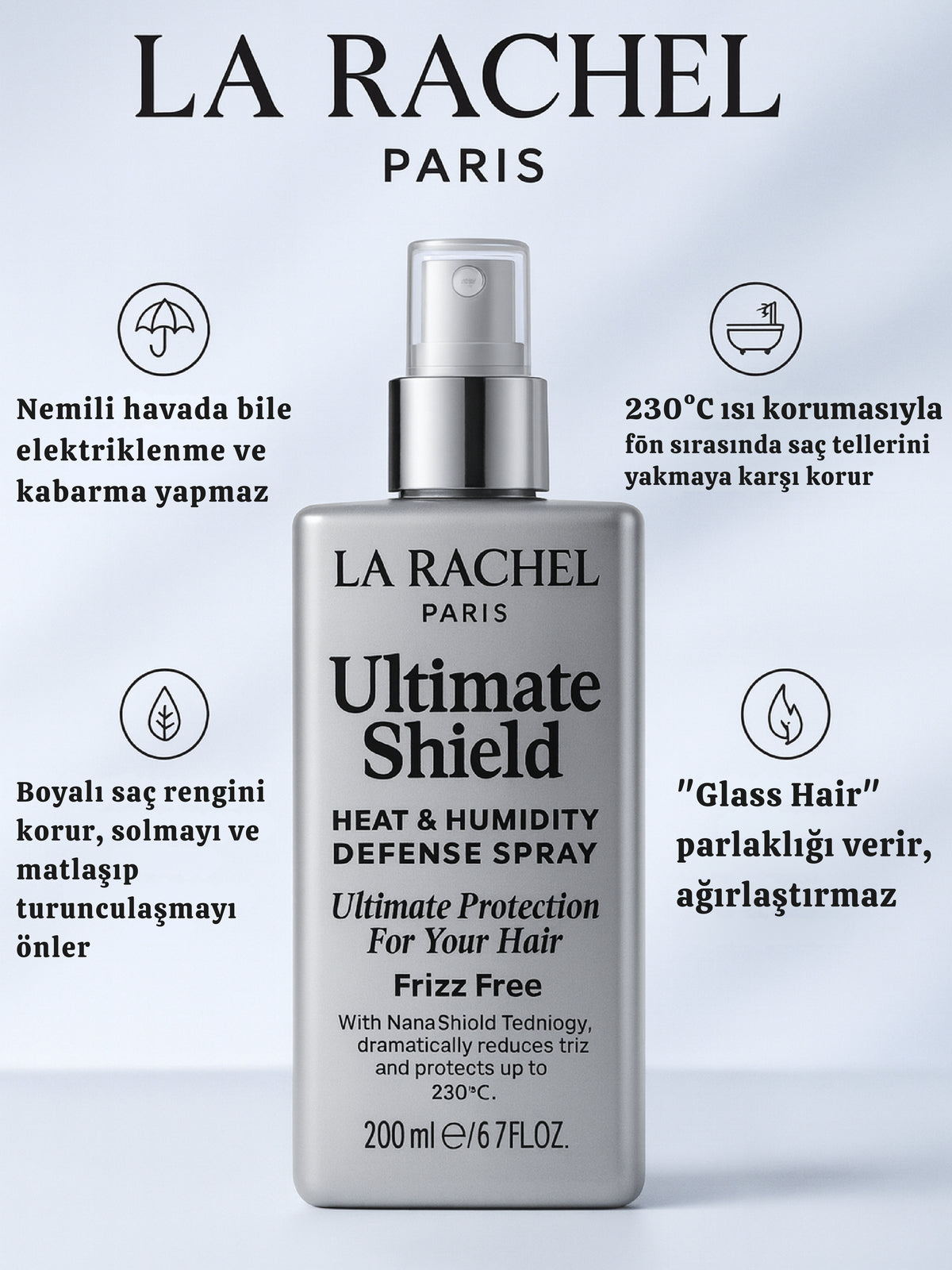 Glass hair etkisi için La Rachel Ultimate Shield bakım spreyi