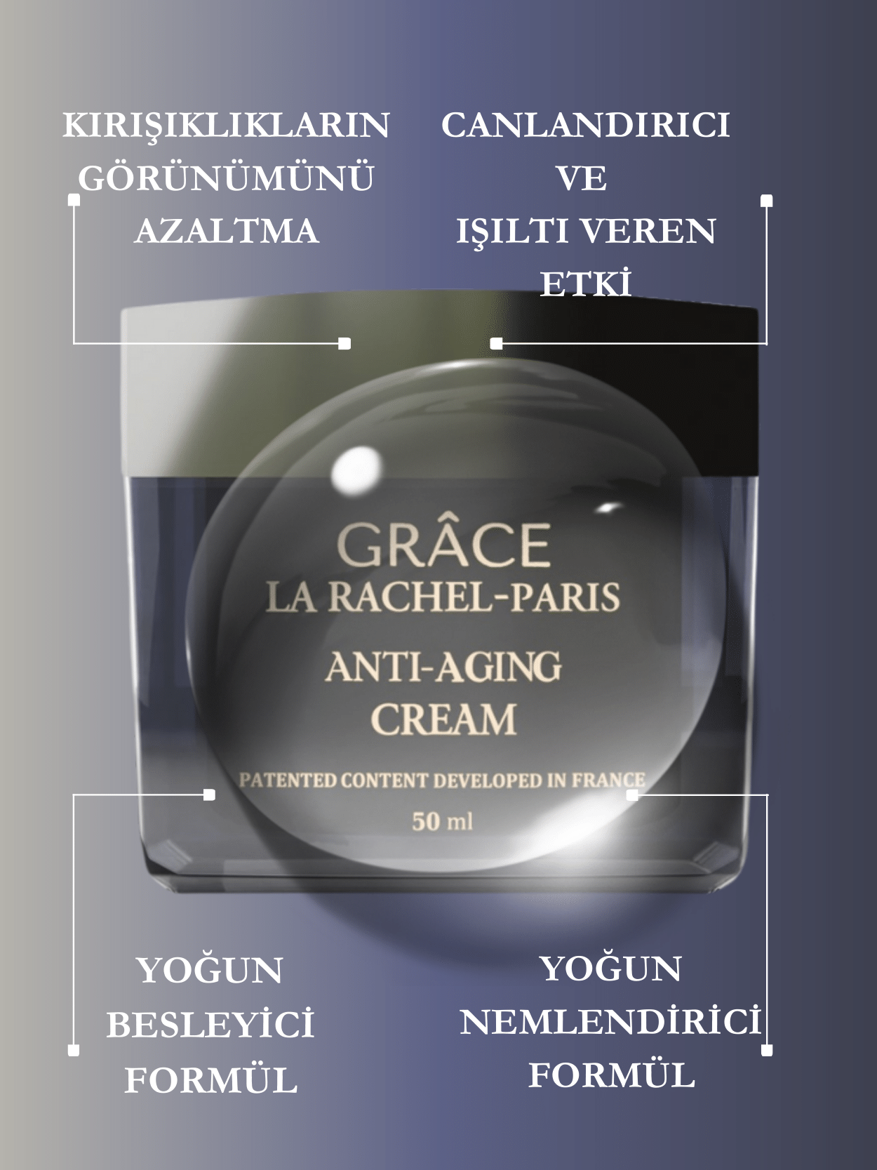 Kırışıklıkları azaltan, cildi sıkılaştıran ve nemlendiren anti-aging krem.