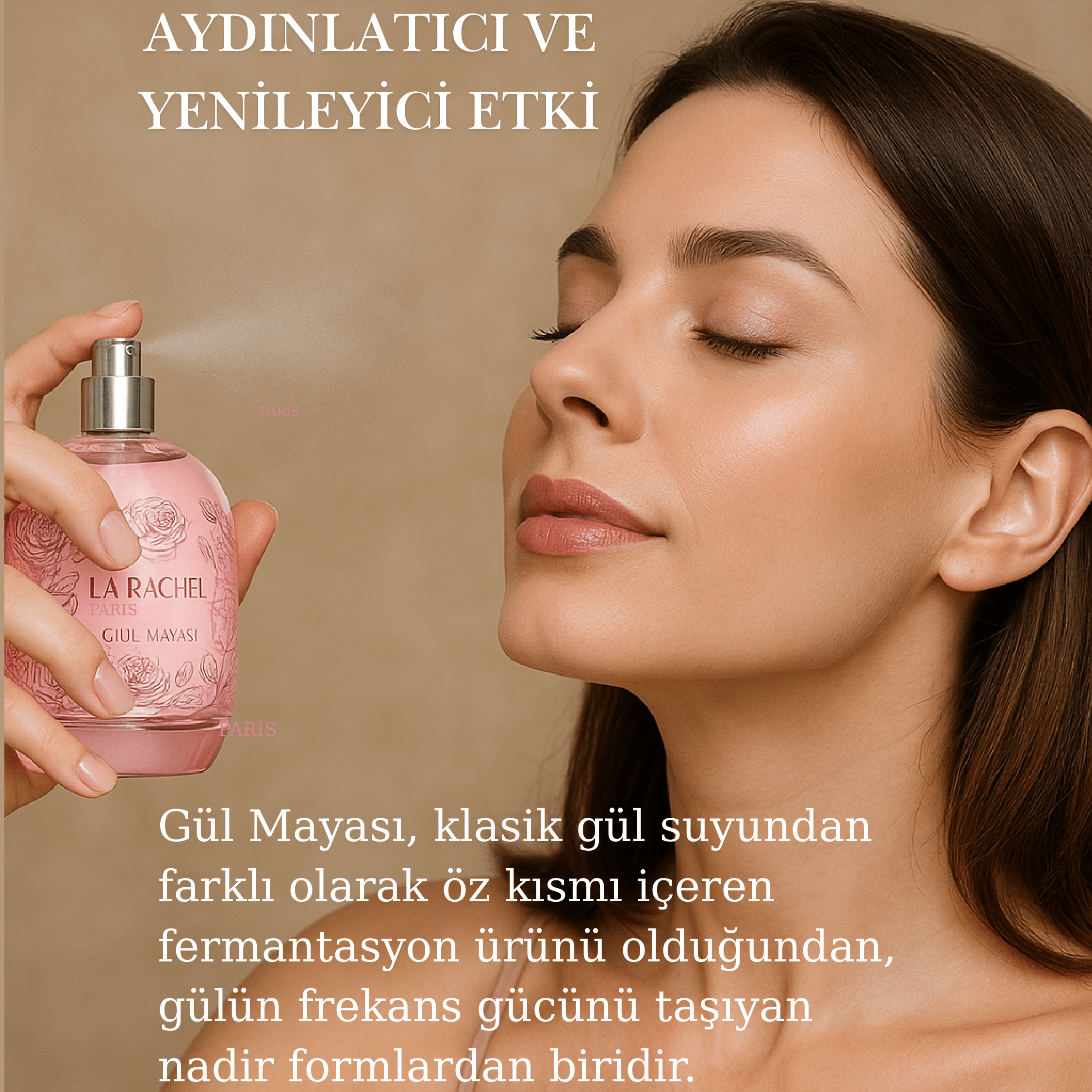 Cildi yenileyen ve canlandıran gül mayası özlü doğal bakım ürünü.