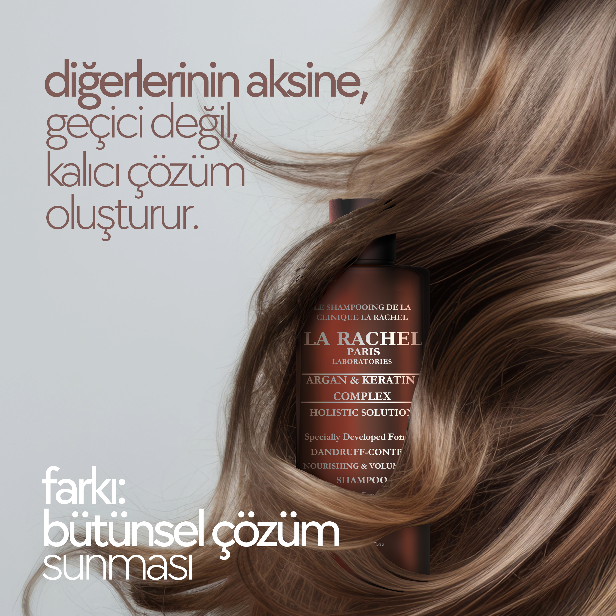 Kepeği önleyen, argan yağı ve keratin içeren özel formüllü saç bakım şampuanı.