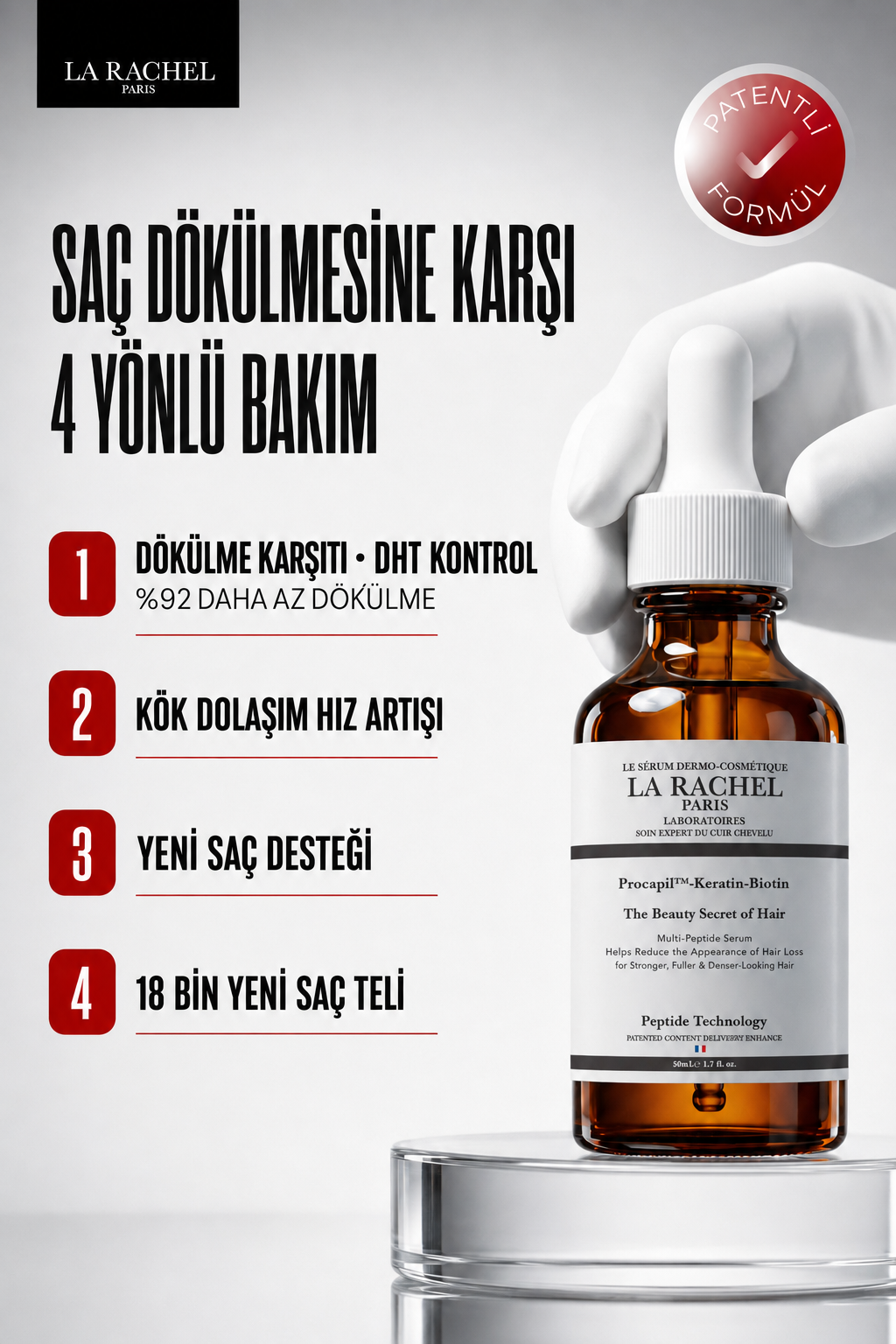 La Rachel Procapil saç serumu, dökülmeye karşı 4 yönlü bakım görseli