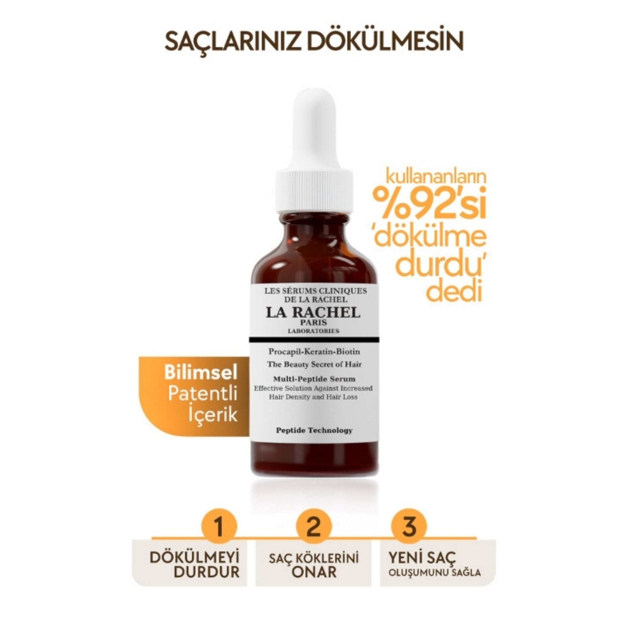 Saç dökülmesini önlemeye yardımcı doğal içerikli La Rachel saç bakım serumu