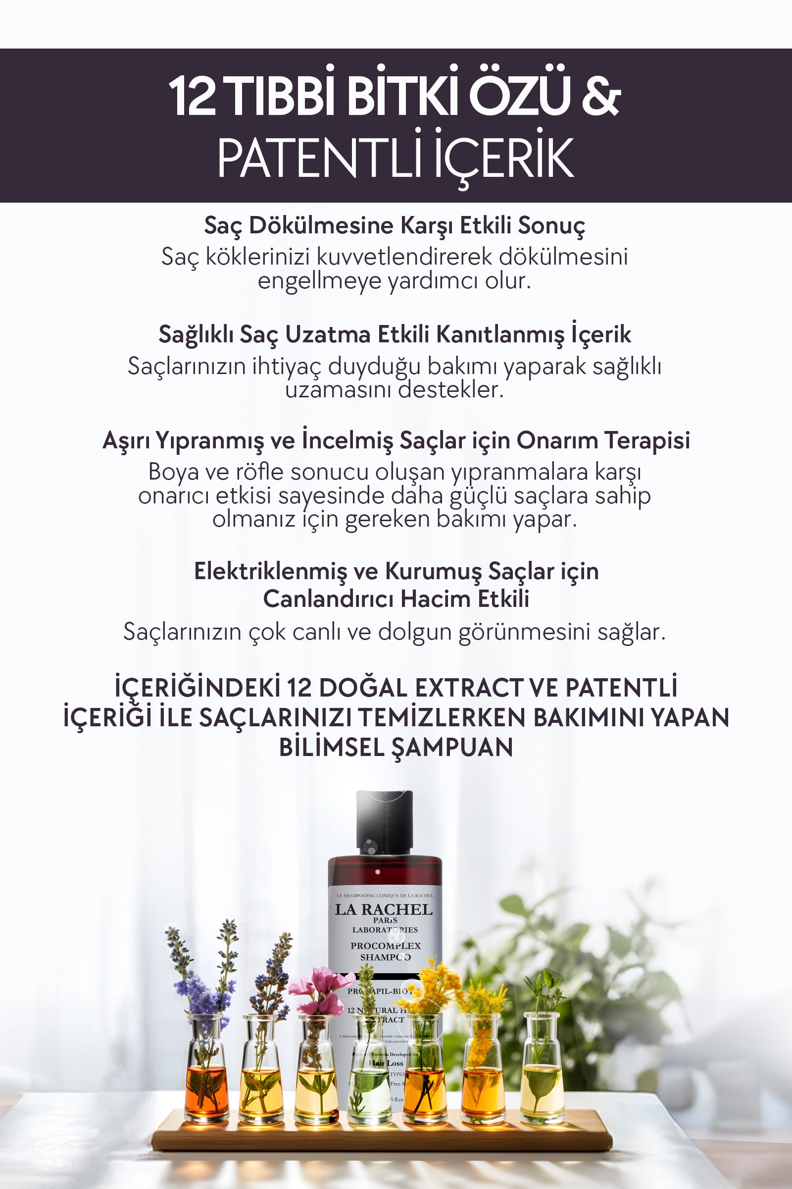 Profesyonel saç bakımına uygun, özel formüllü La Rachel Procomplex şampuan.